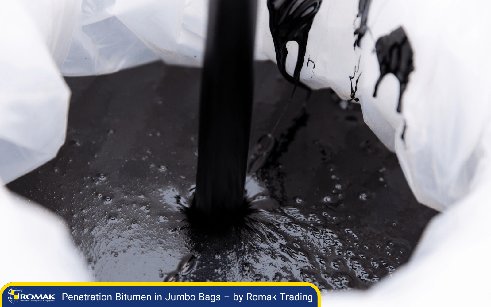 Penetration Bitumen Jumbo Bag Packing – Premium Quality from Romak Trading High-quality penetration bitumen in jumbo bags ready for export from Romak Trading, a trusted Iran Bitumen supplier.