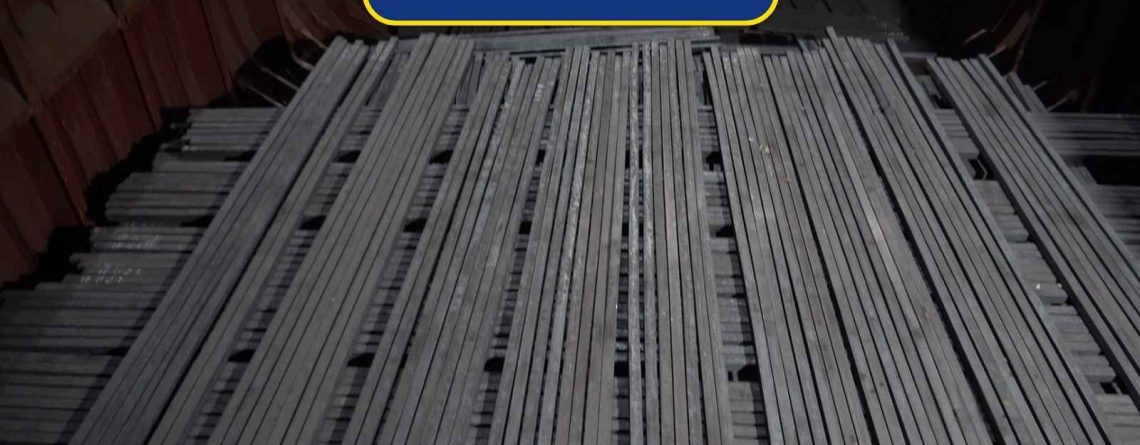 Stacked Iran Billets in bulk packaging ready for export, showcasing high-quality billets for construction and manufacturing projects