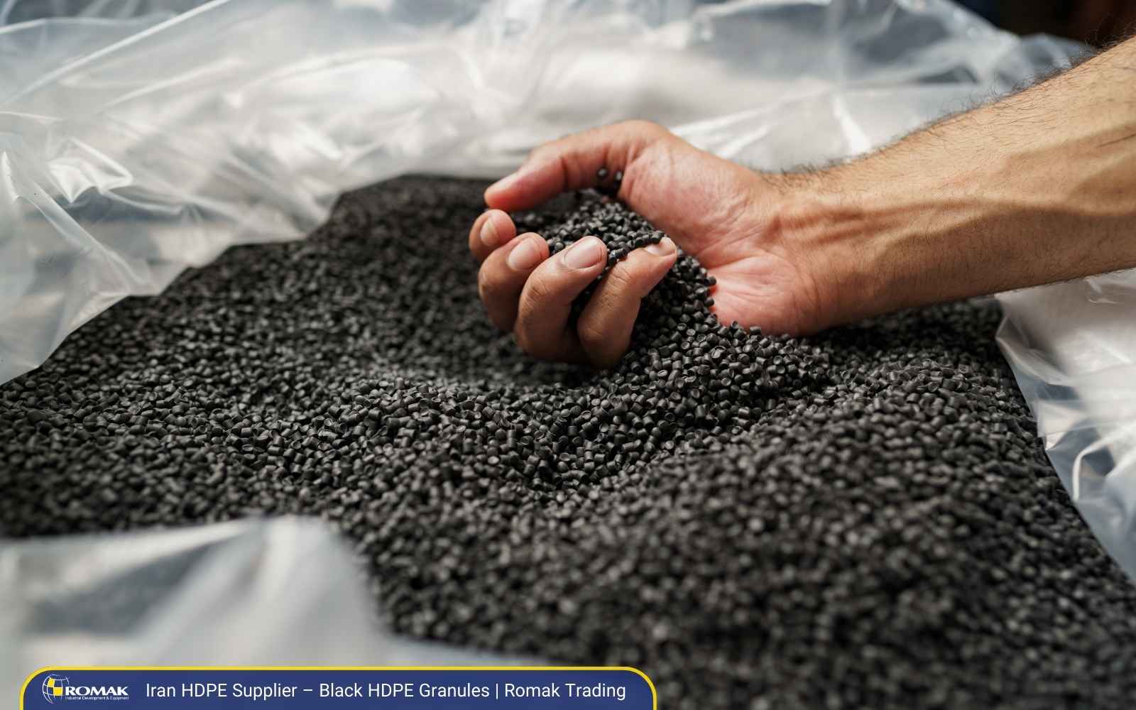Iran HDPE supplier displaying black polyethylene granules for industrial and packaging applications