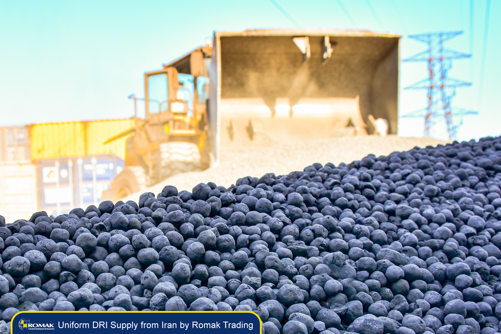 Stockpile of direct reduced iron (DRI) prepared for shipment by Romak Trading